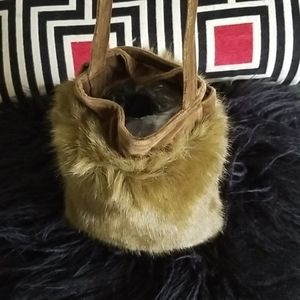 Vtg Faux Fur Bucket Bag